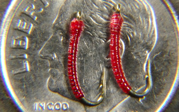 Blood midge larva fly pattern.