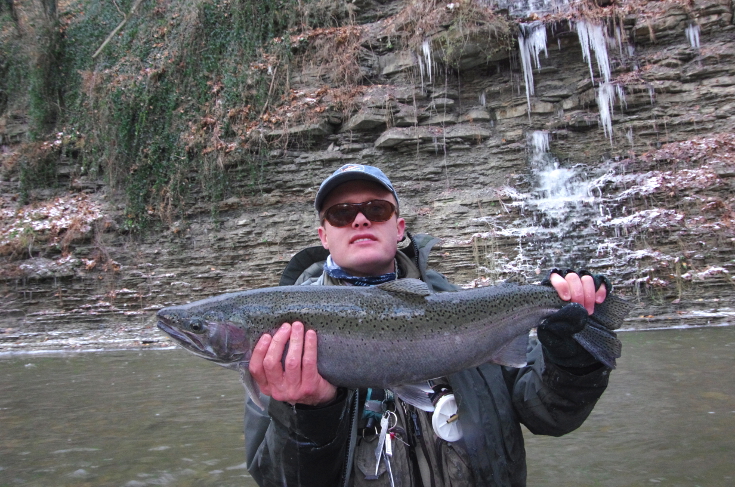 Cold weather steelhead fly fishing in the Great Lakes.