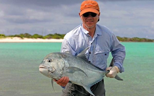 Fly fishing saltwater giant trevally.